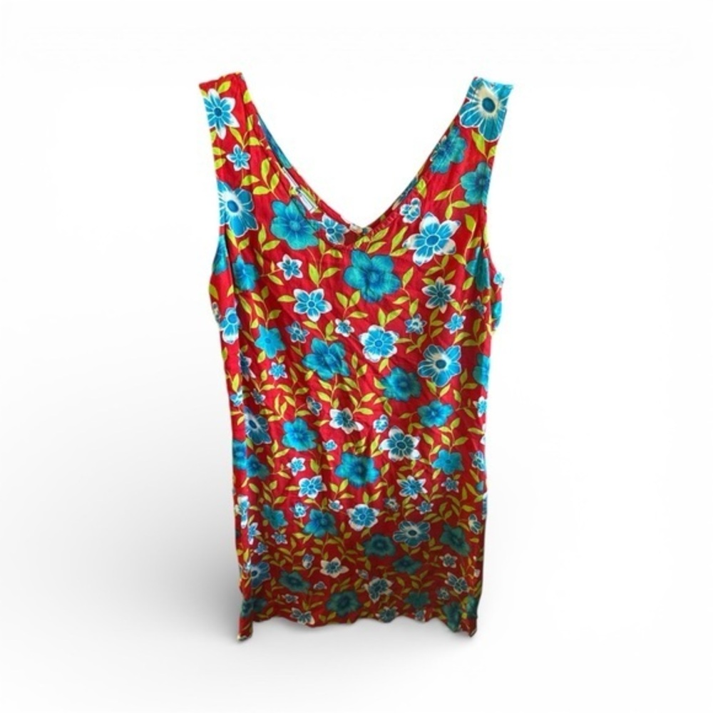 Jonathan Martin Vintage Y2K Red and Blue Floral Resortwear Sundress Flower Dress